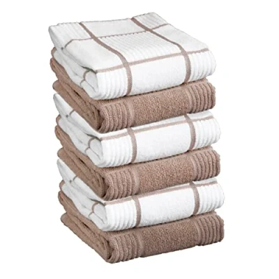 Image of T fal Premium Kitchen Towels (6 Pack), 16&quot; x 26&quot;, Highly Absorbent, Super Soft, Long Lasting, 100% Cotton Dish Towels, Hand Tea Bar Solid and Checked, Sand
