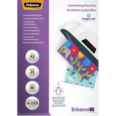 Image of Fellowes 53964 A3 80Mic Pouch 25 pack