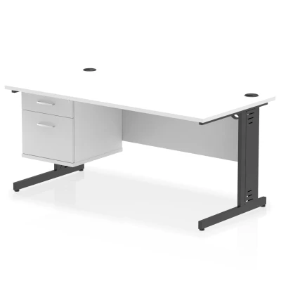 Image of Impulse 1600x800 Desk White Top Black Cable Managed Leg 2 Dr Fixed Ped
