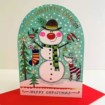 Image of Rachel Ellen Wonderful Grandson Merry Christmas Card Snowman