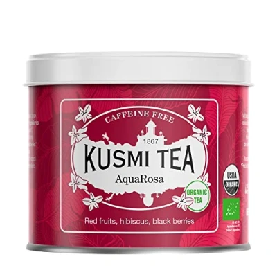Image of Kusmi Tea AquaRosa 100 gr. Loose Tin Organic Herbal Flavored with Hibiscus &amp; Berries Caffeine Free