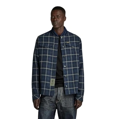 Image of G STAR RAW Men&#039;s Bomber Collar Overshirt, Multicolour (rank blue dash check D20662 D406 G085), XL