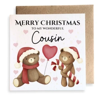 Image of Second Ave Cousin Cute Bears Square Card Christmas Xmas Holiday Festive Greetings
