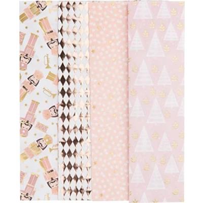 Image of Décopatch Ref TD833C Texture Collection Pastel Christmas Patterns Contains 4 Sheets of 30 x 40cm Textured Paper, Foil Printing for Metallic Effects