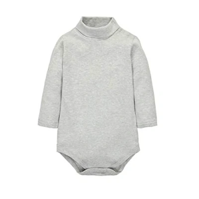 Image of CuteOn Baby Boys Girls Solid Color Basic Turtleneck Cotton Bodysuit Jumpsuit Gray 9 Months