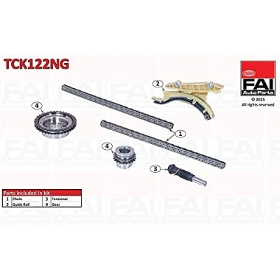 Image of 1198056, 2M5Q6P250AB Timing Chain Kit FAI AutoParts TCK122NG with gears, without gaskets/seals Simplex, Bolt FORD: Galaxy Mk2 MPV, Focus 2