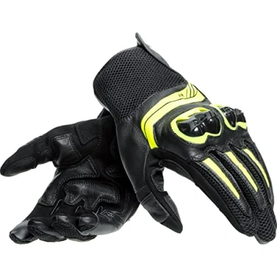 Image of Dainese Mig 3 Unisex Leather Gloves, Motorbike Gloves with Touchscreen Sensor, Mens Motorcycle Reinforced Palm, TPU Protectors on Knuckles, Black/Yellow
