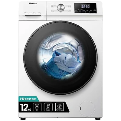 Image of Hisense WFQA1214EVJM Freestanding 12 KG Front Load Washing Durable Inverter Machine Steam Wash Quick 15 Programs 1400 RPM White Energy Rating A