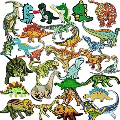 Image of Woohome 32 PCS Dinosaur Iron on Patches, Dinosaurs Appliques Stickers Embroidered Decorative Patches Sew Decoration for DIY Crafts Jeans Jacket, Clothing, Caps