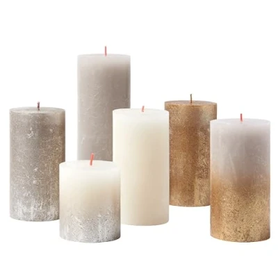 Image of Bolsius Rustic Candle Gift Set New Sparkle Box of 6 Candles Long Burning Time Household Interior Decoration Unscented Smokeless Includes Natural Vegan Wax No Palm Oil
