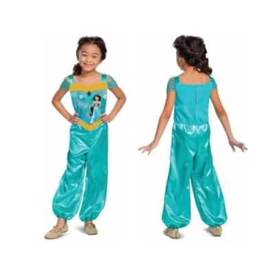 Image of Disney Official Standard Princess Jasmine Costume Kids, Aladdin Dress Up for Girls Fancy Outfit, Arabian Costume, S