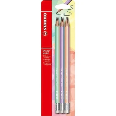 Image of Graphite Pencil with Eraser STABILO Swano Pastel Pack of 6 Assorted Colours HB