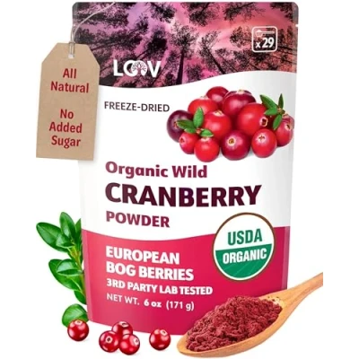 Image of LOOV Organic Wild Cranberry Powder, 100% Whole Fruit, Freeze Dried and Nordic Powdered Unsweetened Cranberries, 171 g, 35 Day Supply, No Added Sugar