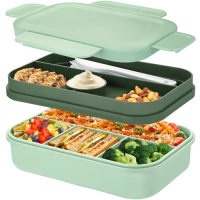 Image of Bento Box Lunch Boxes,2000ml Large for Adults Kids,Stackable Japanese Lunchbox with 8 Compartments,Leak Proof Meal Prep Container Cutlery Set,Microwave Dishwasher Safe (Green)
