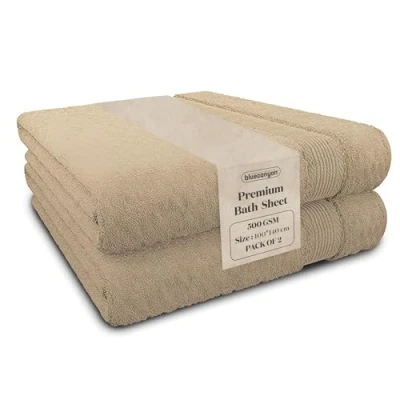 Image of Blue Canyon Bath Sheet, Bathroom Soft Woven LightWeight, Cotton Quick Dry, Reusable Bacteria Resistant, Skin Friendly, Makeup Remover Sheet 100*140 cm, 500 GSM, PACK OF 2, (LATTE)