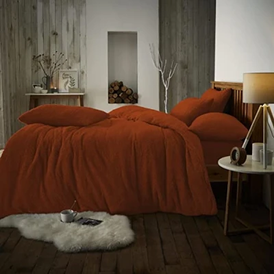 Image of GC GAVENO CAVAILIA Teddy Fleece Single Duvet Cover Set, Thermal Warm Bedding Sets, Cuddle &amp; Fluffy Quilt Covers, Burnt Orange, 727460