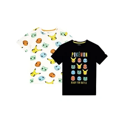 Image of PoKéMoN Pokemon Boys Charmander Squirtle and Pikachu T Shirts 2 Pack for Kids Multicolour 10 to 11 Years