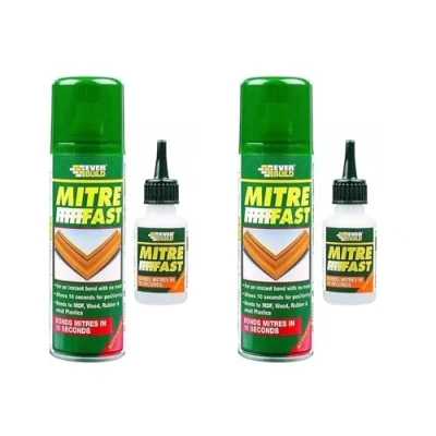 Image of 2 x Mitre Fast Adhesive Kit, 50g Superglue and 200ml Activator, 10 Second Bond for Wood Rubber Plastic MDF