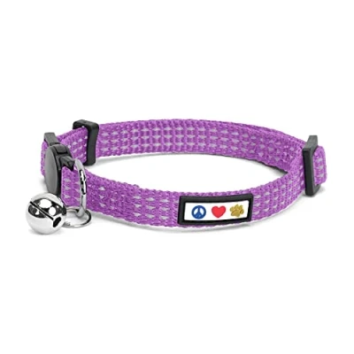 Image of Pawtitas Reflective Cat Collar with Safety Buckle and Removable Bell Kitten Purple Orchid