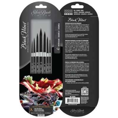 Image of Silver Brush Limited WC 3207S Black Velvet Must Have Rounds Set, Set of 7 Brushes, Round Brushes in Sizes 0, 2, 4, 6, 8, 10, and 12