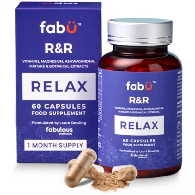 Image of fabÜ R&amp;R Relax Botanical Relaxation Supplement with Vitamins and Magnesium Ashwagandha Lemon Balm Extract (60 Capsules)