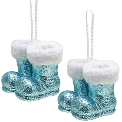 Image of Christmas Concepts® Pack of 210cm Glitter Hanging Santa Boots With White Fur Trim Tree Trims/Baubles (Ice Blue)
