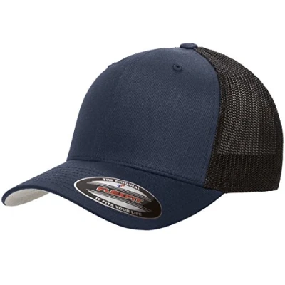 Image of Flexfit Unisex Adult&#039;s Trucker Mesh Fitted Cap Baseball, Navy, One Size