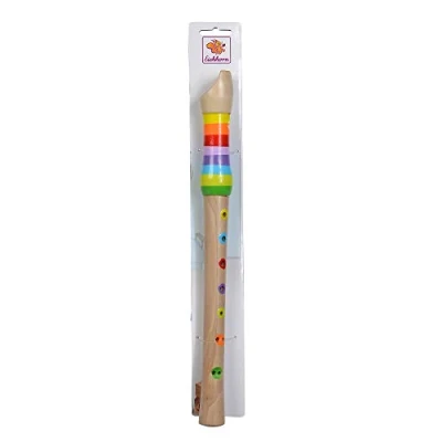 Image of Eichhorn 100003481 Music wooden flute Colourful with 7 holes, including songbook THREE songs to replay, 32 cm long, from the age of four, brown