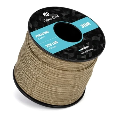 Image of Abma Cord 2.4mm Paracord 275 30m Nylon Rope 4 Strands Tactical Parachute Max. 125kg (275lbs) Tan