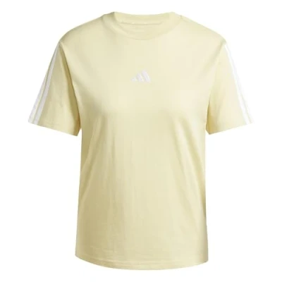 Image of adidas Women&#039;s Essentials 3 Stripes Sleeve Cotton T Shirt, Powder Yellow/White, S