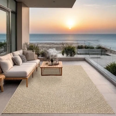 Image of the carpet Kansas robust indoor and outdoor in natural jute look, weatherproof, suitable for patio garden, approx. 240 x 340 cm