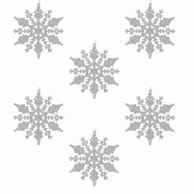 Image of Glitter Snowflake Christmas Decorations Pack of 6 10cm Hanging (Silver 5863)