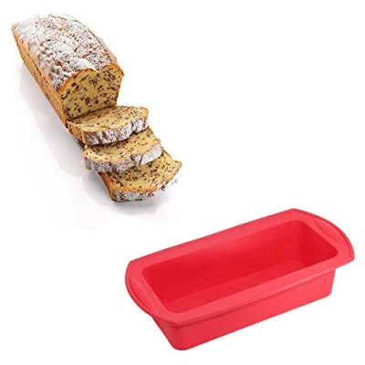 Image of Golddunes red Loaf Tin 2.5&quot; Deep Bread Mould Silicone Non Stick Baking Tray Rectangle Cake Bakeware Set