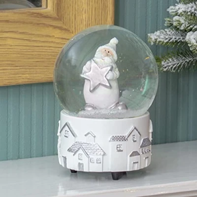 Image of Christmas Workshop Silver White Musical Santa Star Snowglobe