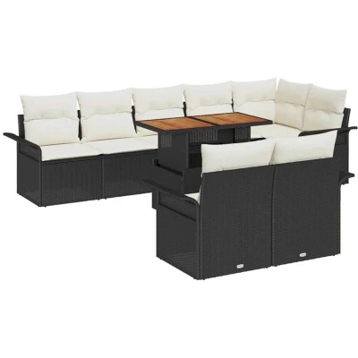 Image of vidaXL 9 Piece Garden Sofa Set with Cushions Black Poly Rattan