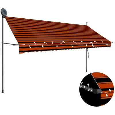 Image of vidaXL Manual Retractable Awning with LED 350 cm Orange and Brown