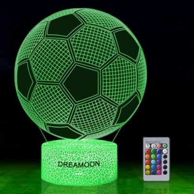 Image of DREAMOON Football Gifts for Boys Kids Girls, Night Light, 3D Illusion Lamp with 16 Colors Change Remote Control, Creative Birthday Gift Sports Fans Toys