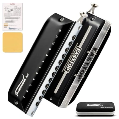 Image of EAST TOP Updated FORERUNNER 2.0 without valves Chromatic Harmonica 12 Hole 48 Tones Bb Key Mouth Organ for Adults,Beginners and Students