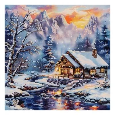 Image of 51buyoutgo Snow Landscape 11ct Cross Stitch, 11 Count Counted Stamped Pre Printed Stitch Embroidery Kits for Adults Beginners Starter Advanced Easy Crossstitch Patterns Set 40 x cm