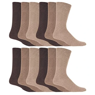 Image of IOMI 12 Pair Multipack Gentle Grip Top Diabetic Socks Mid Calf Loose Non Elastic Cotton with Handlinked Seamless Toe (6 11, Beige)