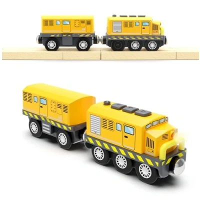 Image of Battery Trains for Wooden Tracks, Motorized Locomotive Train Kids Electric Accessories, Toy Set with Magnetic Compatible Thomas, Brio, Chuggington, Melissa &amp; Doug