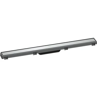 Image of hansgrohe 56038000 RainDrain Match Fertigset Duschrinne 800 mit höhenverstellbarem Rahmen Chrom Complete Set Shower Channel, Chrome, 80 cm