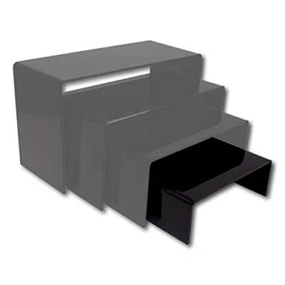 Image of EPOSGEAR Nesting Plinths Clear or Coloured Acrylic Plastic Retail Riser Tiered Counter Display Stands Perfect for Shops, Stalls, Ornaments, Models etc (Black, Small Single)
