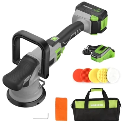 Image of WORKPRO Cordless Buffer Polisher Kit, 20V Brushless Dual Action Car with 4.0Ah Battery, 7 Variable Speeds Machine D Handle for Detailing, Polishing, Waxing