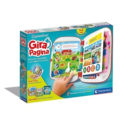 Image of Clementoni 16430 Sapientino Page Girapagina Electronic Book for Children, Educational Game 2 Years, Interactive Book, Talking Acoustic Learning, Approach to Reading, with