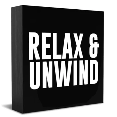 Image of Inspirational Quotes Desk Decor Wooden Box Sign Motivational Black Wood Block Plaque Home Farmhouse Office Kitchen Bathroom Bedroom Shelf Table Decoration Relax and Unwind 5 * inch