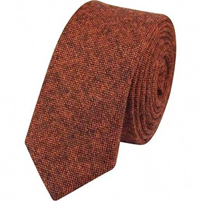 Image of DB Dickie Bow Men&#039;s Luxury Wool Skinny Neck Tie (Burnt Orange) suitable for formalwear, office, weddings, parties, grooms &amp; groomsmen outfits