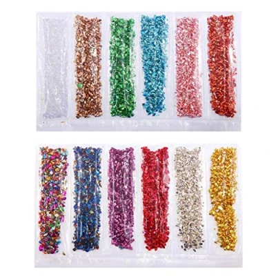 Image of Uoeo 2 Pack Crushed Glass Irregular Metallic Chips Glitter Sprinkles Stones 1 2mm for Nail Arts Craft DIY Vase Filler Epoxy Resin Mold Jewelry Making Decoration Mixcolors