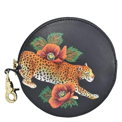 Image of Anuschka Women’s Hand Painted Genuine Leather Round Coin Purse Enigmatic Leopard