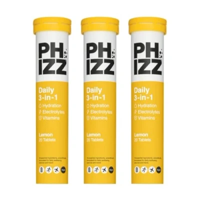 Image of Phizz Electrolytes, Multivitamin &amp; Hydration Tablets 60 Effervescent Rehydration Electrolyte 18 Vitamins Minerals, Vitamin C, Vegan, Vegetarian Low Calorie (Lemon, Tablets)